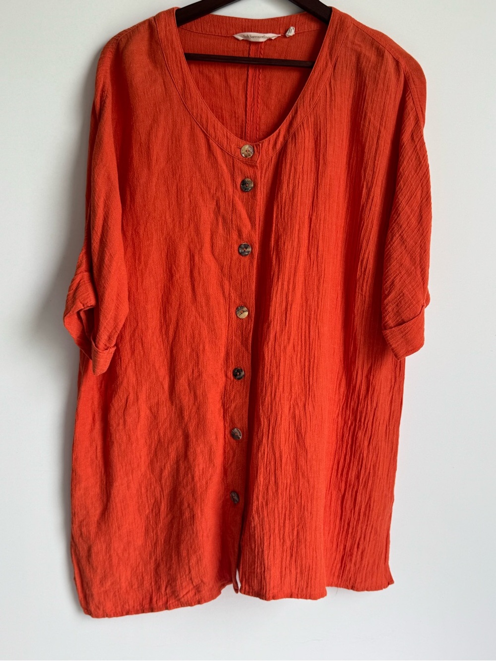 Soft Surroundings crinkle gauze blouse Women Large button-front Ramie Tunic boho